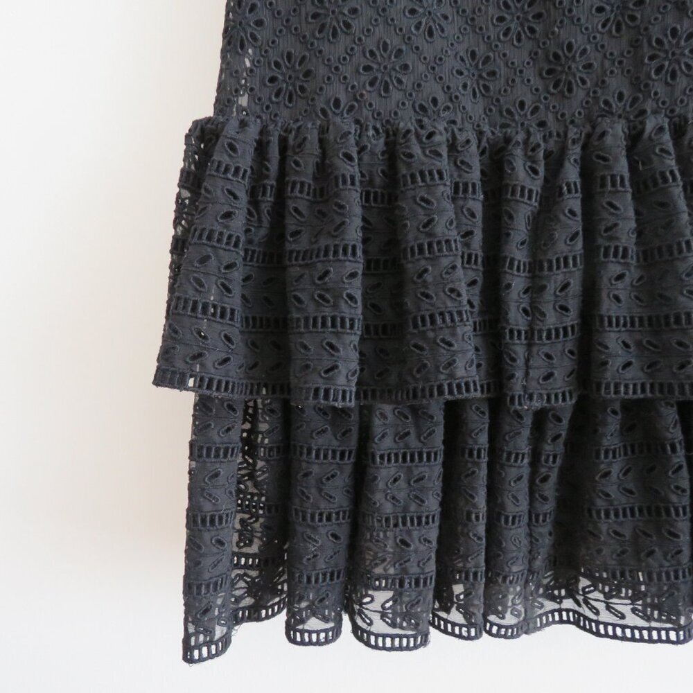 PHILOSOPHY DI LORENZO SERAFINI Broderie Anglaise Lace Ruffle Tiered Black Dress - Picture 6 of 15